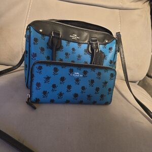 COACH Blue Rose Print Crossbody Bag with Matching Wallet